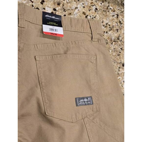 Eddie Bauer Men’s S 34x30 Durable Two-Way Stretch Canvas Utility Pants Tan NEW - Picture 5 of 5